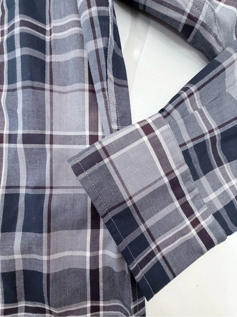 Thomas Dean Gray, Navy and White Plaid Button-Down Shirt